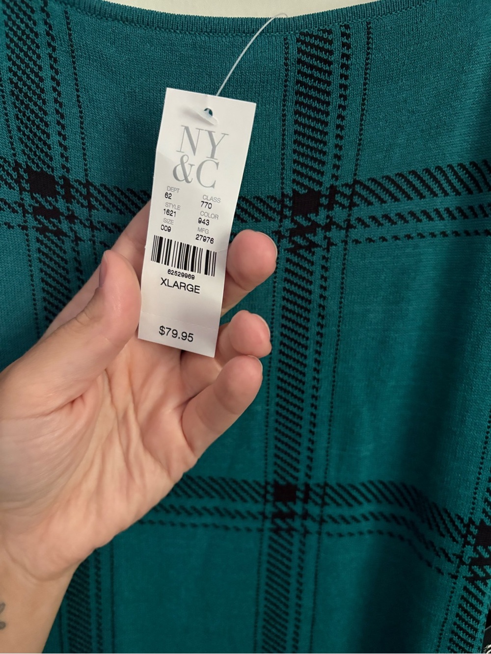 NWT New York & Company Teal Black Plaid Bodycon Midi Dress XL - Picture 3 of 13